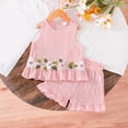 thumbnail image 2 of TTUHYWXI Sweet Sleeveless Set For Girls With 3D Flower Embroidery And Ruffled Hem Shorts Two Piece Set (Pink, 2-3 Years), 2 of 8