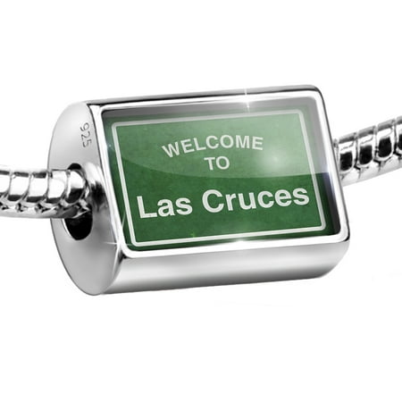 Neonblond Charm Green Road Sign Welcome To Las Cruces 925 Sterling Silver Bead