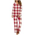 thumbnail image 2 of Diufon 2 Piece Sleepshirt Suits for Women Plaid Pajamas Set Wide Leg Nightwear Pant with Lapel Shirt Top (Medium, Red), 2 of 6