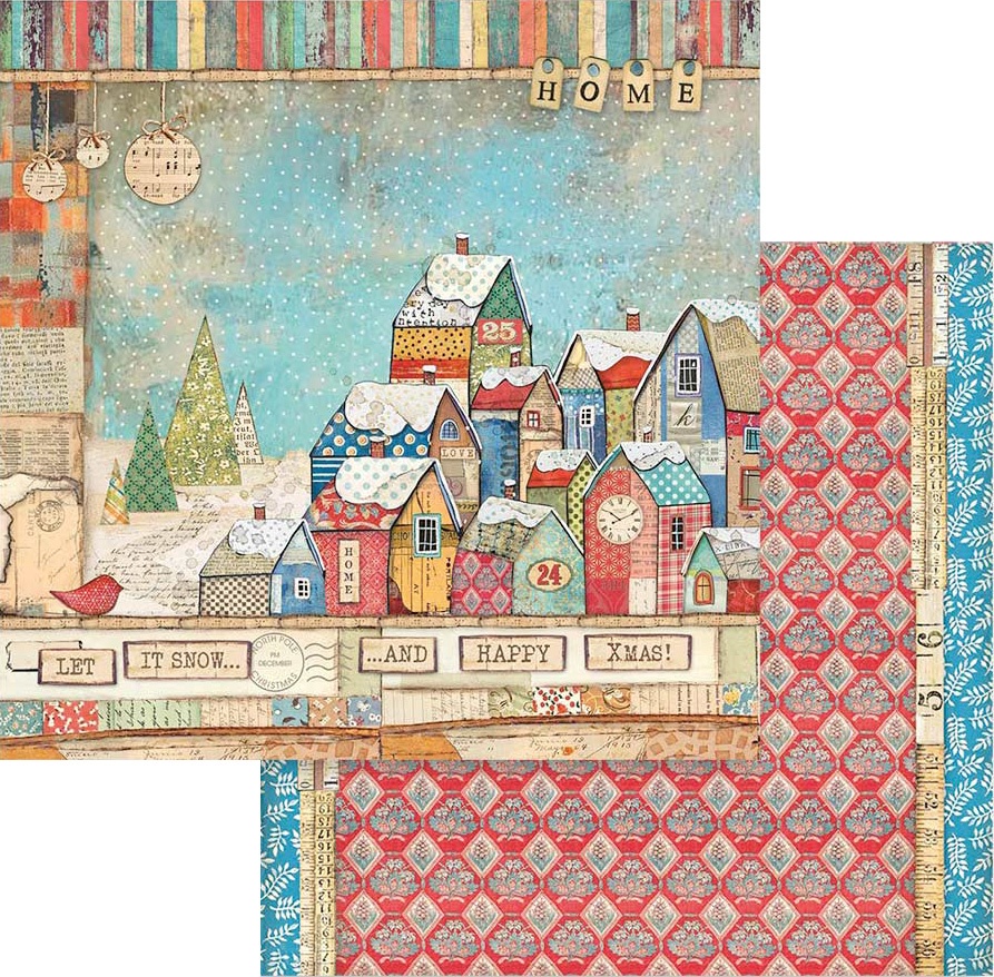 Stamperia DoubleSided Cardstock 12"X12"Houses, Christmas Patchwork