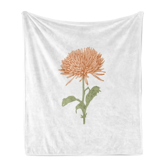 Dahlia Soft Flannel Fleece Throw Blanket, Vintage Style Single Blossom of Chrysanthemum Sketching in Color, Cozy Plush for Indoor and Outdoor Use, 50" x 60", Pale Orange Army Green, by Ambesonne