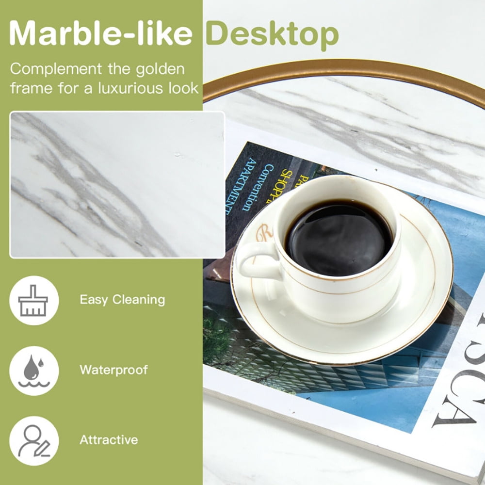 Finihen Round Nesting Coffee Table, Modern Nesting Side Set, Round Nesting Table Set of 2 with Marble-like Tabletop, for Living Room, Bedroom, Reception Room, White Finihen Round Nesting Coffee Table, Modern Nesting Side Set, Round Nesting Table Set of 2 with Marble-like Tabletop, for Living Room, Bedroom, Reception Room, White