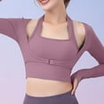 thumbnail image 4 of IROINNID Reduced Dry Fit Shirt Women Long Sleeve Gym Clothes for Women Sports Running Training Cover Hanging Neck Slimming Chest With Chest Pad Removable Shock Proof Yoga Clothing,Purple, 4 of 6