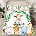 thumbnail image 2 of Feelyou Highland Milk Cow Twin Sheet Sets for Child, Kawaii Hippo Elephant Twin Fitted Sheet, Jungle Animal Party Flat Sheet, Microfiber Bedroom Decor, 3-Piece, 2 of 7