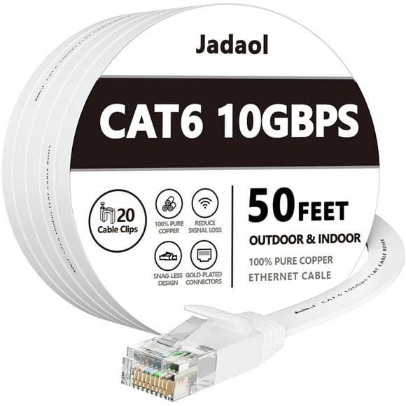 Cable Ethernet Jadaol Cat 6 de 15 m para exteriores e interiores, 10 Gbps, blanco