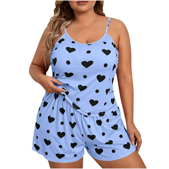 Women's Plus Size Pajama Set Heart Print Loungewear Cami Top and Shorts Sleepwear Lounge Summer Pjs