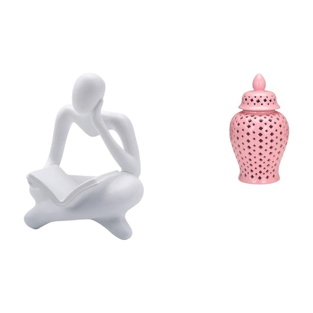 Jarrón de con forma de pensador abstracto para mesa, estante para sala de estar, estantería de oficina, tarro decorativo con tapa, adorno pa