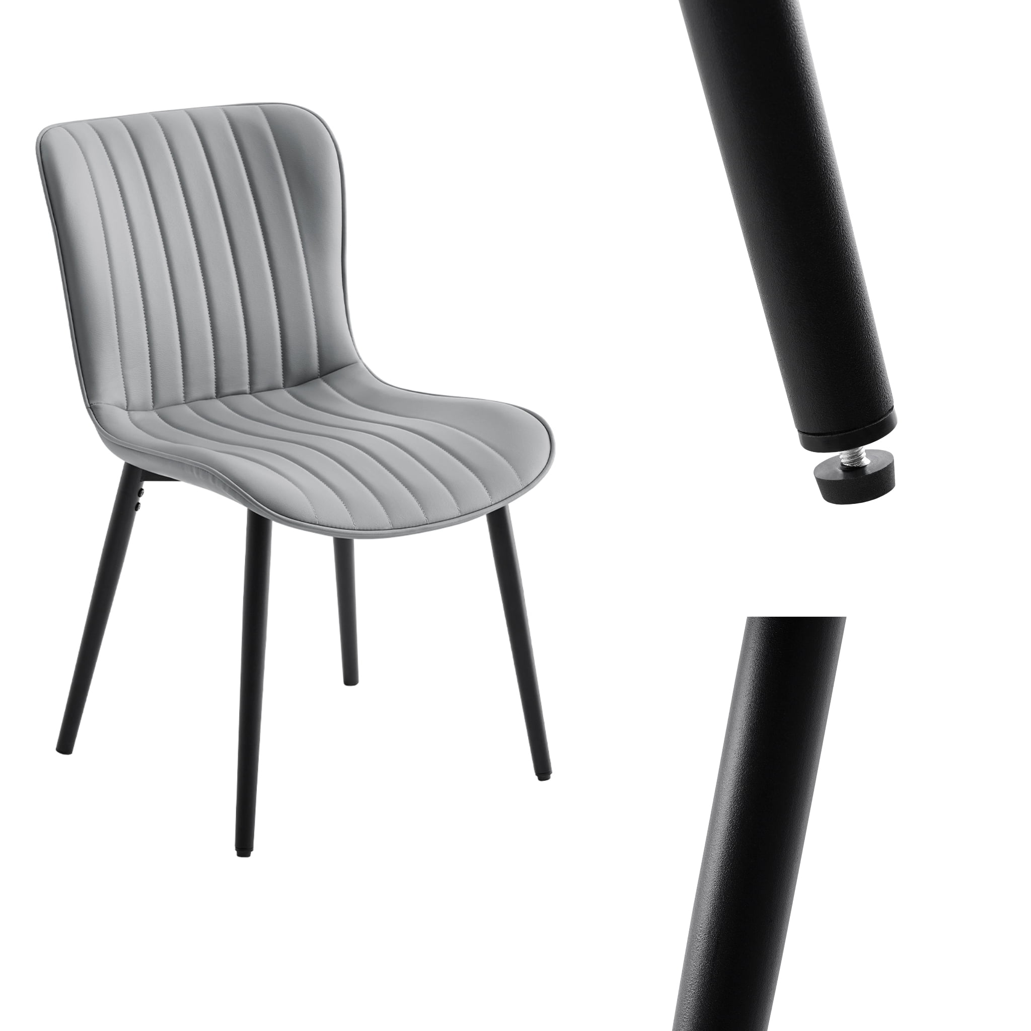 Modern Dining Chairs Set of 2, PU Leather Upholstered Kitchen Side Chairs with High Backrest, Heavy Duty, Cushions & Durable Metal Legs with Adjustable Feet for Kitchen, Dining Room,Restaurant,Grey