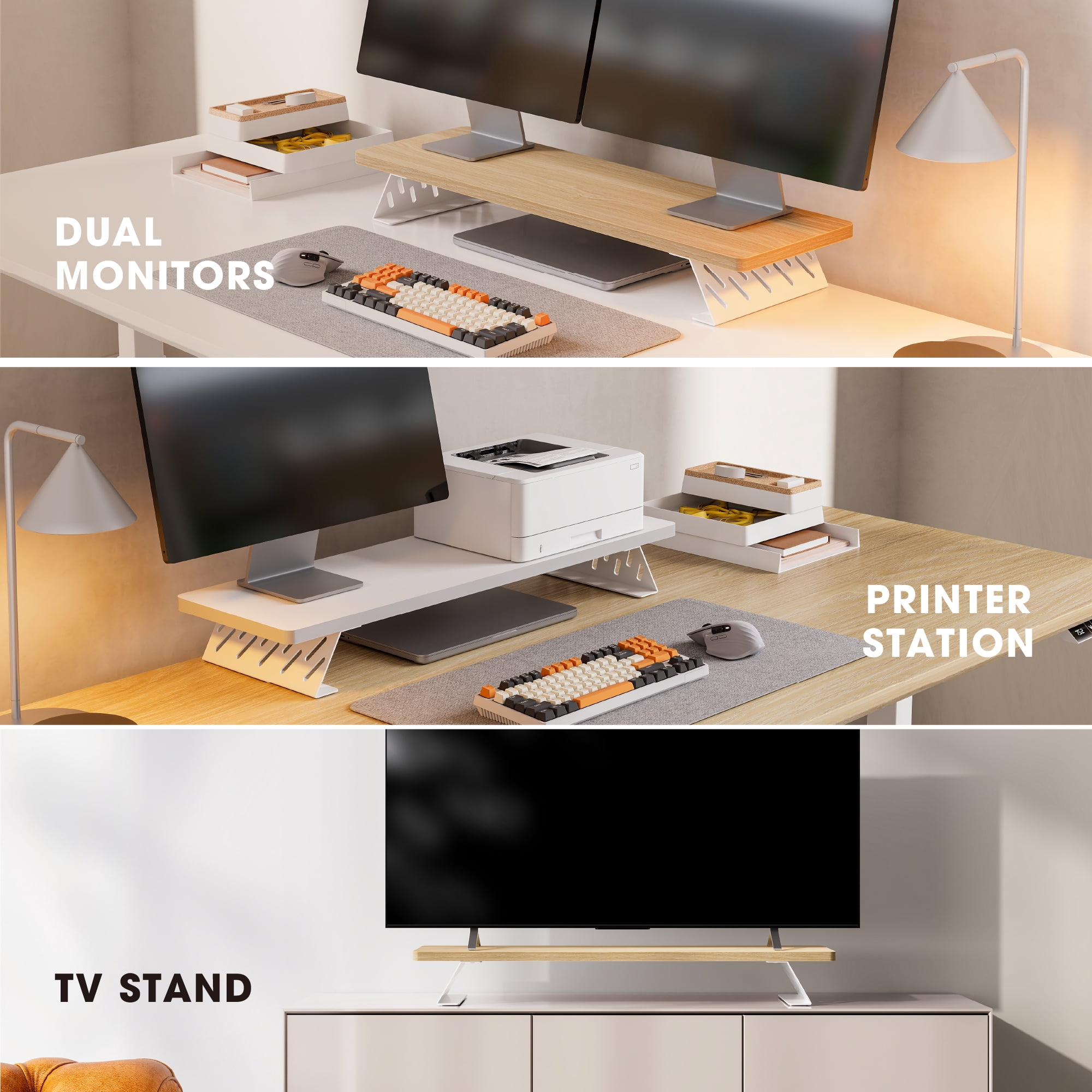 Fenge Dual Monitor Stand Riser, 31.5 inch Long Monitor Stand for Desk