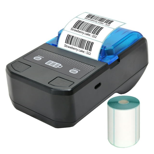 Portable 58mm Thermal Label Maker Wireless BT Mini Label Printer Barcode Printer with Rechargeable Battery Compatible with Android iOS Windows for Retail Clothing Jewelry Price Tag Warehouse Label