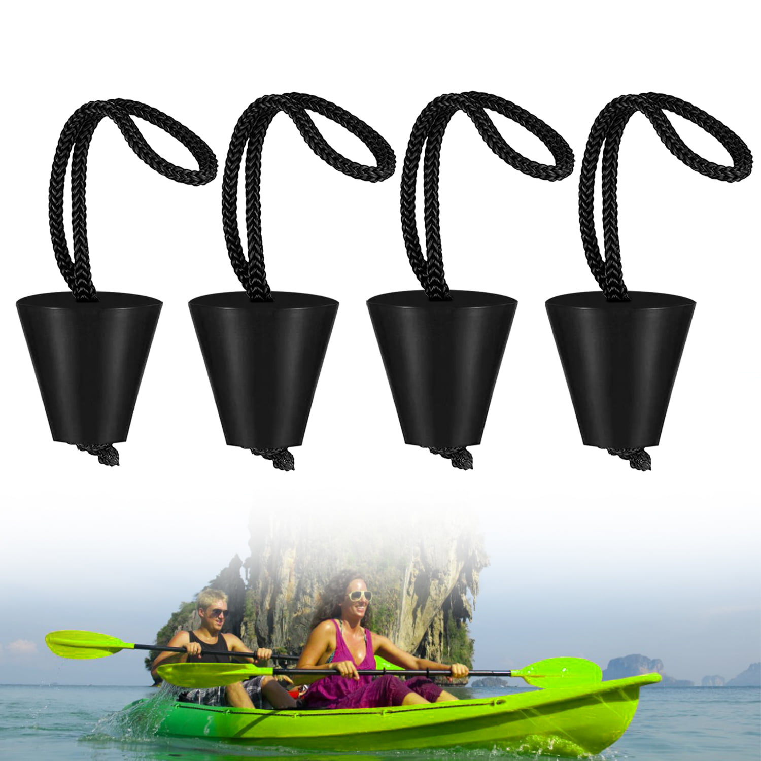 Yundxi Pack of 8 Kayak Scupper Plug Kit Canoe Drain Holes Stopper Bung Compressible Rubber Stops with Pull String fit Fits kayak scupper holes among 3/4 of to 1.5 inches 