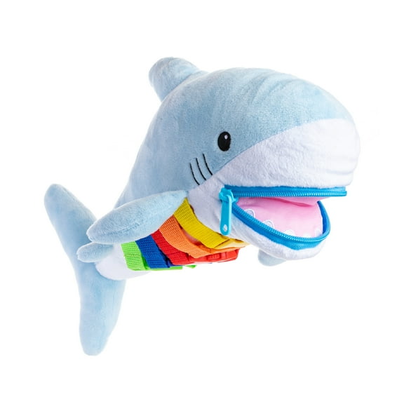 Buckle Toys - Bruce Shark Stuffed Animal - Montessori Learning Activity Travel Toy for Toddlers - Develop Motor Skills and Problem Solving