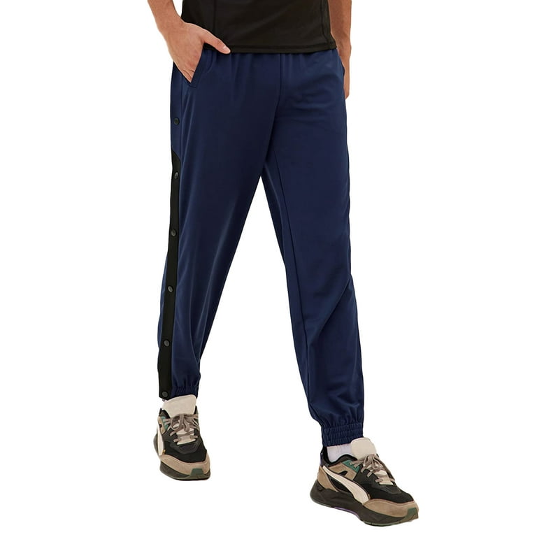 Men's Tear Away Basketball Track Pants High Split Side Snap Cinch Bottoms  Loose Sweatpants Casual Athletic Workout Trouser