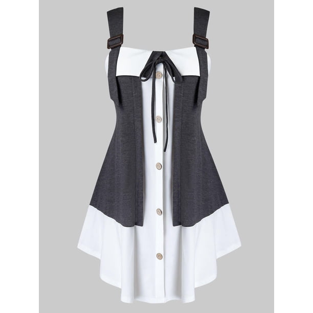 Tank Top de Abotonado con Hebillas de Color Bloque Rosegal Camisetas sin mangas de talla grande