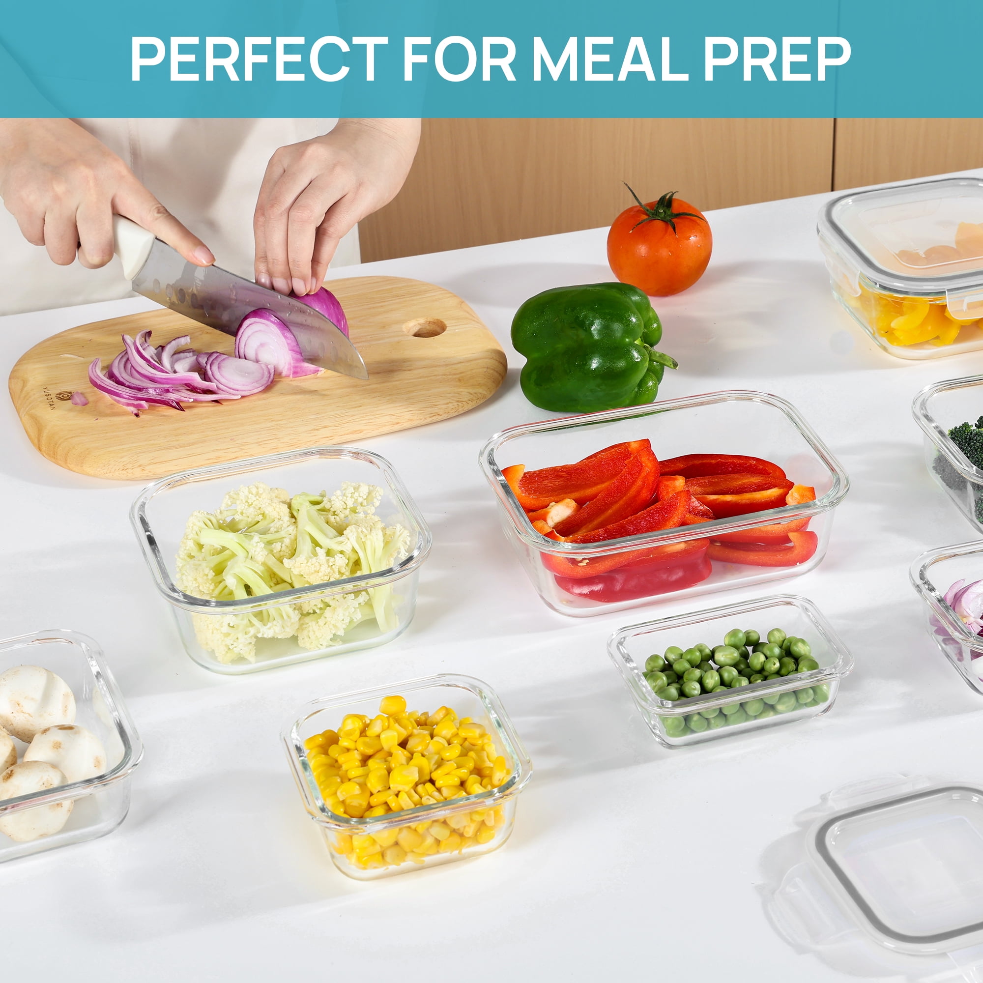 7pcs Glass Storage Container Set with Lids, Sindcom Meal Prep Containers, Airtight Bento Boxes, Gray