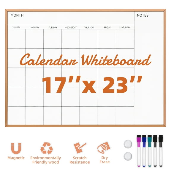 VUSIGN Magnetic Monthly Calendar Whiteboard, 17'' x 23'' Dry Erase Calendar for Wall Office School Home, Rose Gold Frame