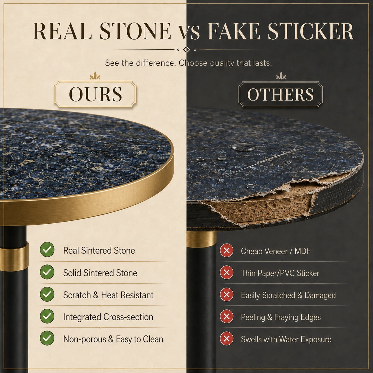Aukfa 31.5" Round Sintered Stone Dining Table for 2-4, Kitchen Table Tulip Table with Gold Pedestal Base for Bistro Small Apartment,Sapphire Blue