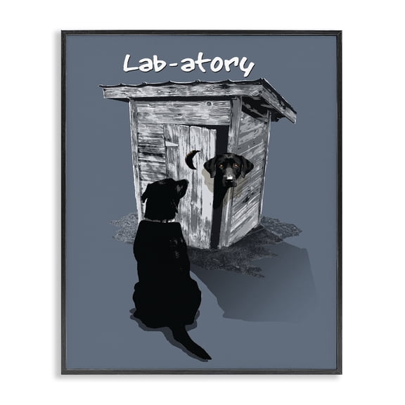 Stupell Industries Shabby Chic Lab- Funny Dog Silhouette Waiting By the Outhouse Black Framed Giclee Art, 11 x 14, by Jim Baldwin