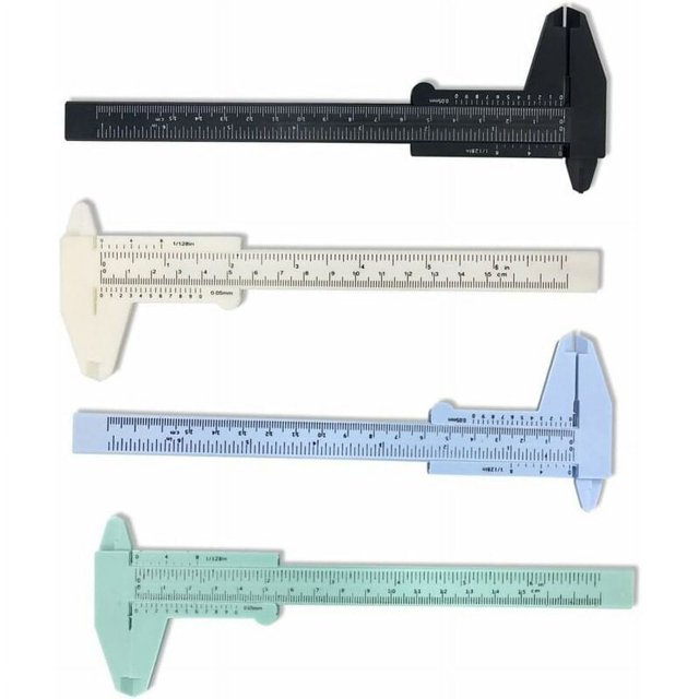 Juego de 4 calibradores Vernier de plástico, verde, azul, blanco y negro, 6"/150 mm, minimedidor de varilla de metal,