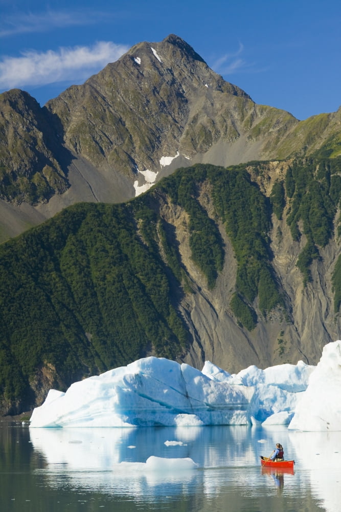 Female Canoeist Paddles Amongst The Icebergs In Bear Glacier Lake Near Bear Glacier Kenai Fjords National Park Kenai Peninsula Southcentral Alaska Summer Canvas Art - Michael DeYoung Design Pics (22