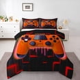 thumbnail image 2 of Orange Gaming Queen Comforter Set - Gamer Comforter Queen Size Bedding Set, Neon Lights Abstract Geometry Design Gamer Room Decor, 2 of 6