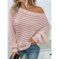 thumbnail image 5 of Womens Fall Sweaters Off the Shoulder Batwing Sleeve Textured Knit Tops Oversized One Shoulder Sweater Pink M, 5 of 6