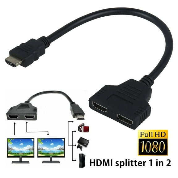 Fznkrag 1080P HDMI Splitter Male to Female Cable Adapter Converter 1 Input 2 Output 30cm