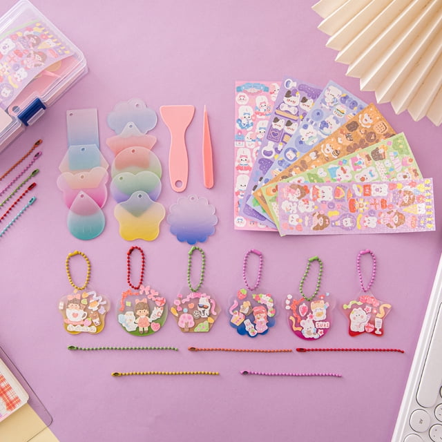 Juego de tarjetas Goo portátiles, material de cuenta manual para niños, pegatinas, papelería, dibujos animados, lindas pegatinas Goo Card, caja de regalo de papel