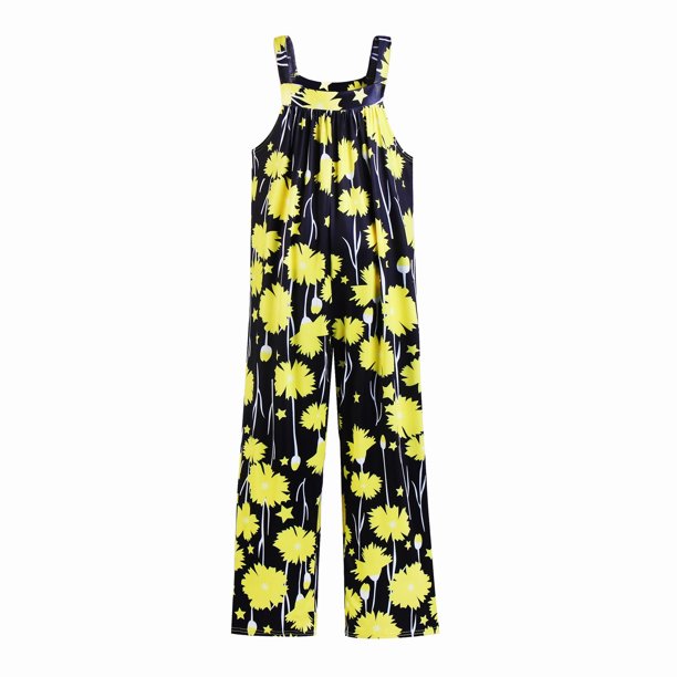 Gibobby Mono Corto Informal Mono de verano para mujer Pantalones casuales estampados Mono estampado Pantalones de pierna ancha Mono de playa de vacaciones(Negro, L)