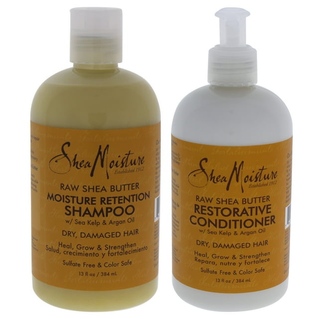 Duo Shampooing Rétention d'Humidité au Beurre de Karité Brut par Shea Moisture pour Unisexe - 13 oz Shampooing et Resto
