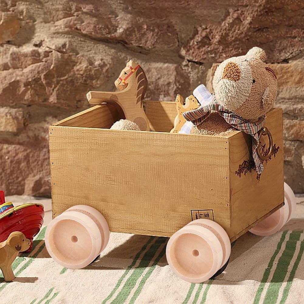 40Pcs 1.5x1 Inch Wooden Craft Wheels with 20Pcs 5.9 Inch Wooden Sticks Wood Vehicle Wheels Unfinshed Wooden Wheel Small Flat Round Wooden Wheels
