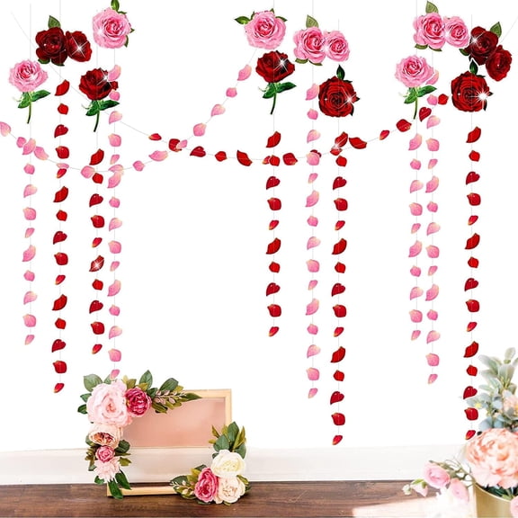 Cheerland 12 Pcs Pink Rose Garland - Wedding, Anniversary, Party Decoration