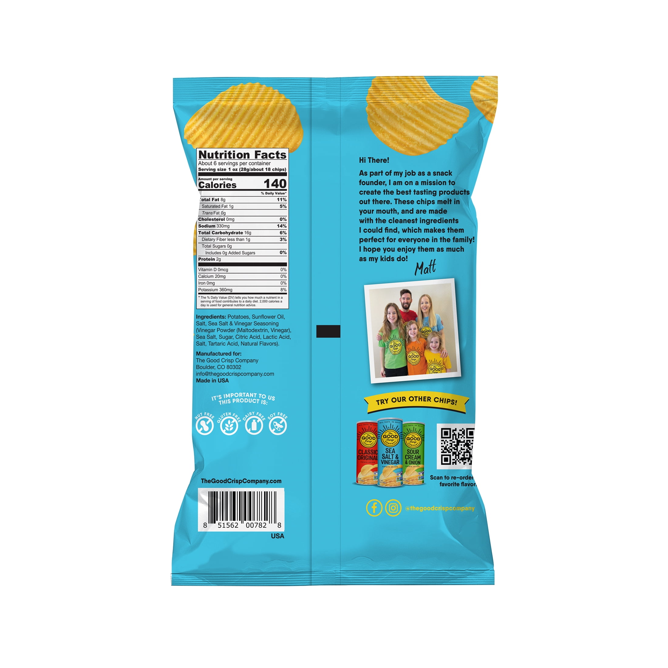 The Good Crisp Company Gluten Free Sea Salt & Vinegar Crinkle Cut Potato Chips