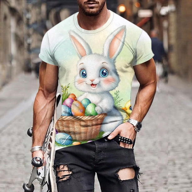 Tops para hombre, blusas y camisas de manga corta con cuello redondo para hombre, jersey informal con cuello redondo y estampado de Pascua para hombre, camisetas deportivas de manga corta, blusas de p