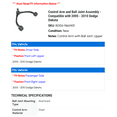 thumbnail image 2 of Control Arm and Ball Joint Assembly - Compatible with 2005 - 2010 Dodge Dakota 2006 2007 2008 2009, 2 of 2