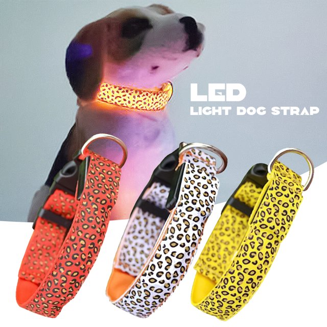 Flmtop Leopard Impression LED Lumière Chien Chiot Réglable Collier Nuit Sécurité Sangle de Cou Bleu