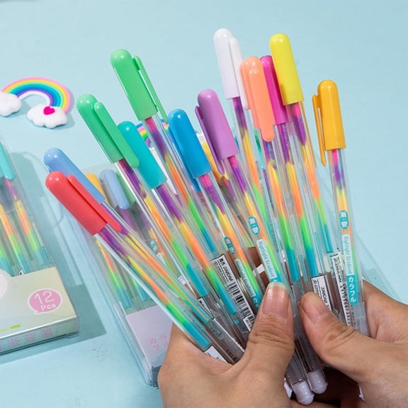 6 PCS 0.8mm Colorful Gel Pen,6 Color Ballpoint Pen,Multicolor Gradient Pen,Glitter Highlighter Mixing Colors Pens for Coloring Books Drawing Doodling Crafts Scrapbooks Journaling