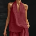 thumbnail image 3 of Favoffer Womens 2 Piece Outfits Sleeveless Solid Color Top Elastic Waist Pocketed Pants Casual Matching Sets for Daily Outdoor Travel Lounge Weekend, 3 of 8