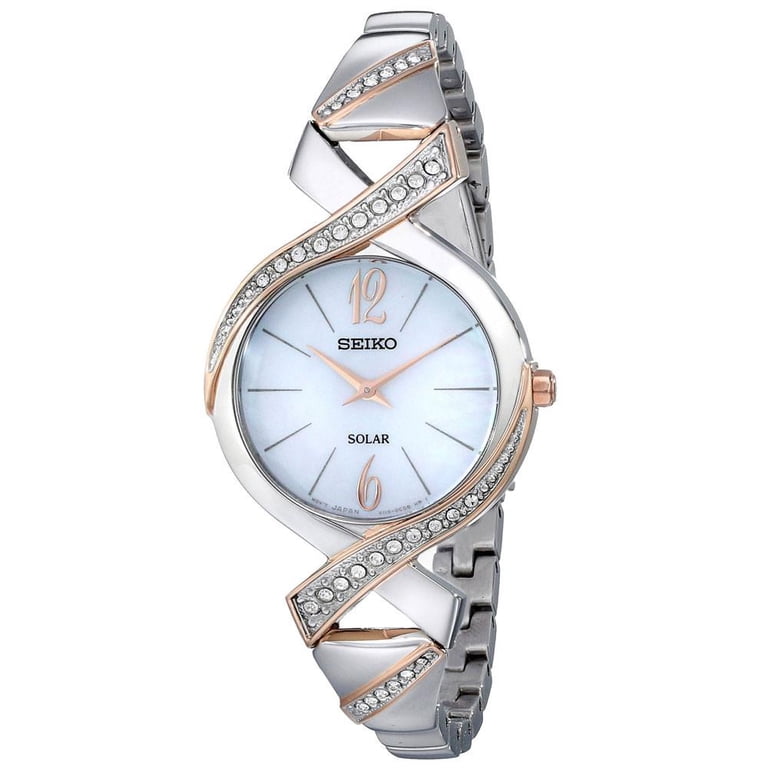 SEIKO SOLAR WOMEN’S DRESS WATCH with Swarovski crystals MOP face Seiko Solar with Swarovski Crystal and White MOP Ladies  main image 4
