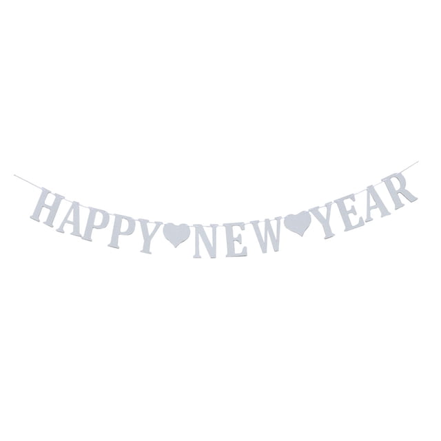 OULII Happy New Year Banner 1Pack Silver Paper Rectangle for New Years Eve Party Accessories