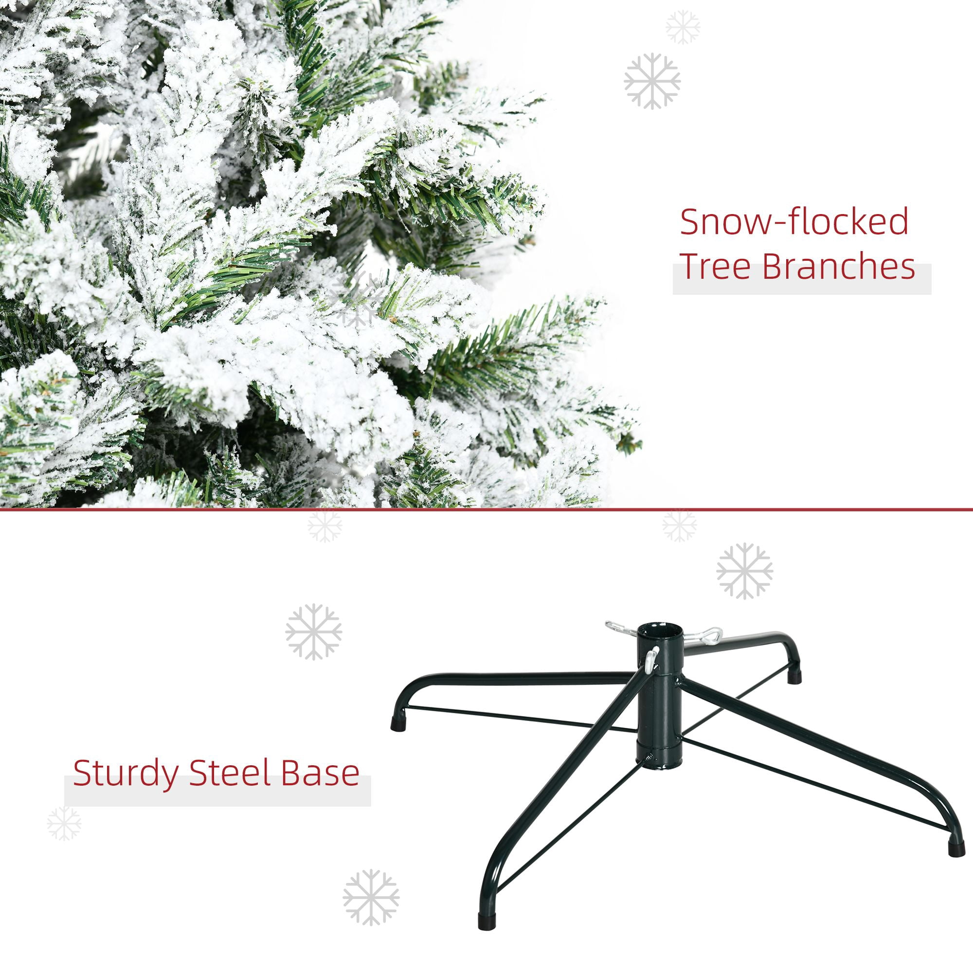 9 ft Flocked Artificial Christmas Tree with 1890 Branch Tips, Hinged PVC and Steel Frame, Indoor Holiday Tree