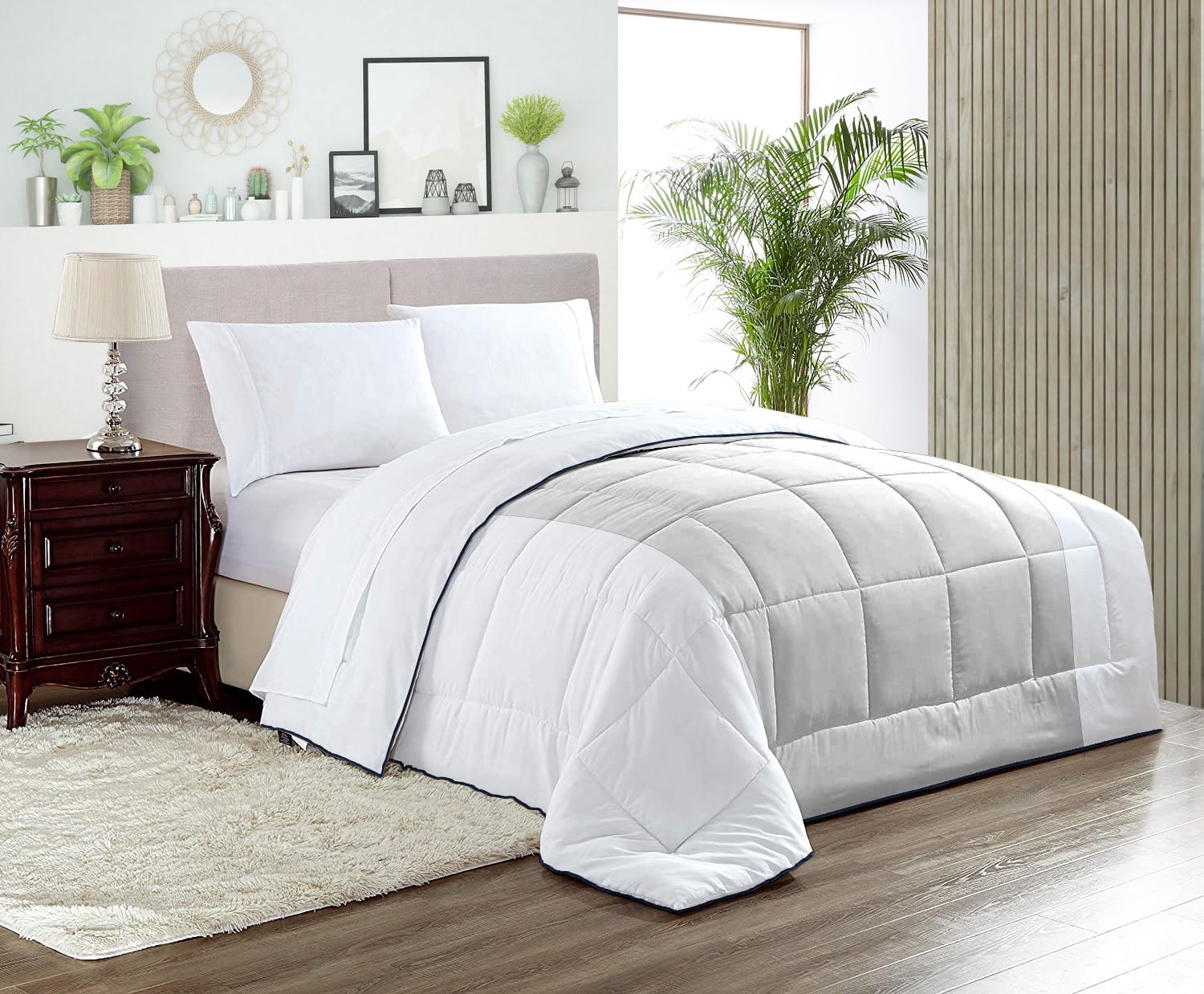 Super King Plus Comforter Contrast Light Grey Luxurious Collection