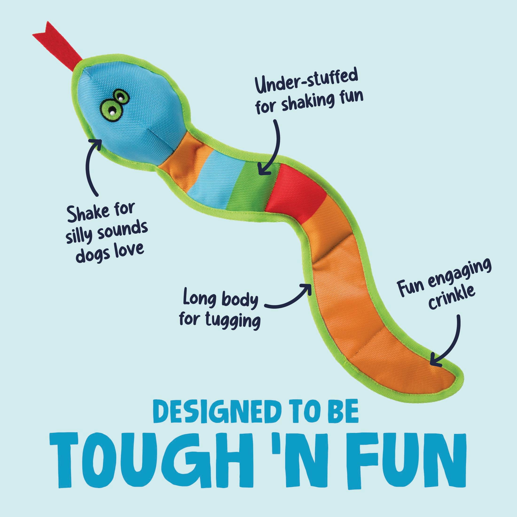 goDog Flap ‘N Fun Vince Viper Snake Squeaky Dog Toy, Plush with Chew Guard Technology, Multi-Colored, Large