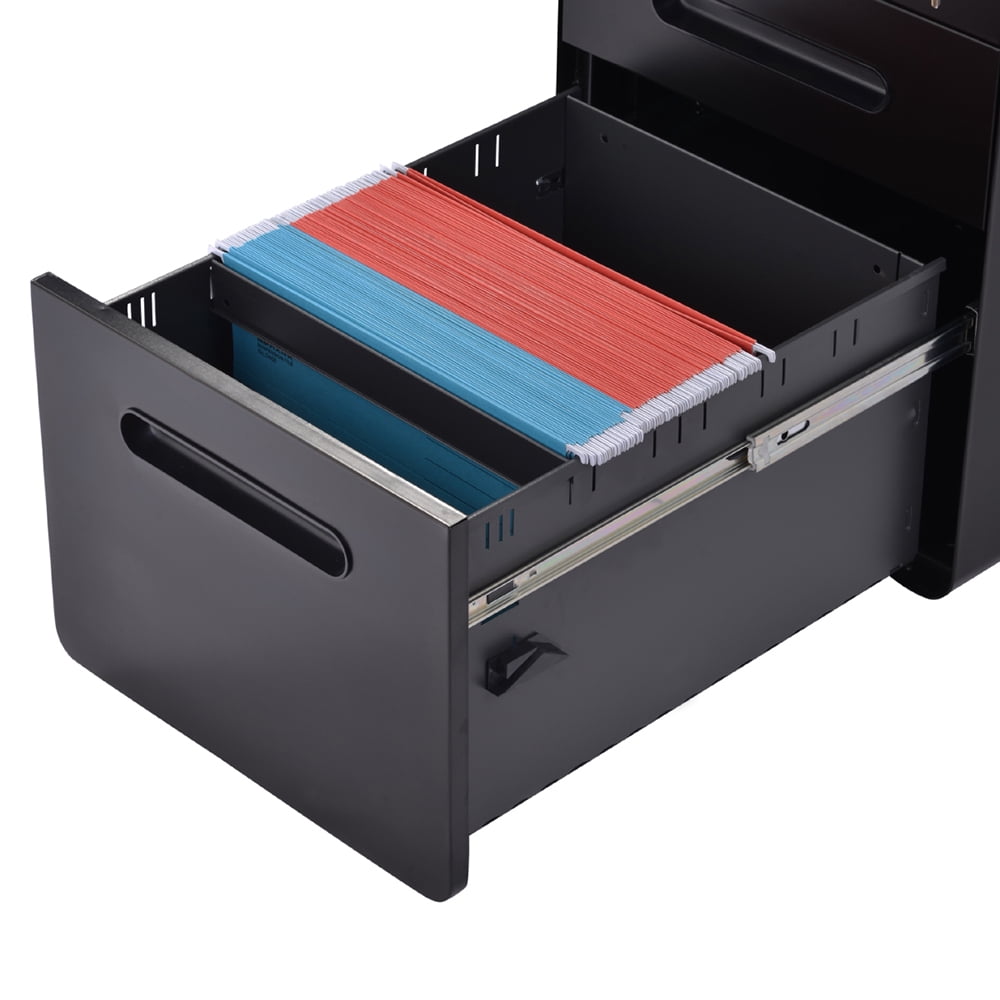 Kepooman 3-Drawer Mobile Steel File Cabinet with Lock for Legal/Letter/A4 Size, 14.9"W x 18.9"D x 21.85"H, Black Kepooman 3-Drawer Mobile Steel File Cabinet with Lock for Legal/Letter/A4 Size, 14.9"W x 18.9"D x 21.85"H, Black