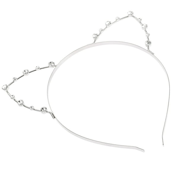 WHAMVOX Rhinestone Headband with Cat Ears for Women Silver Metal Decoration One Size Fits Most 18.5*15.8CM