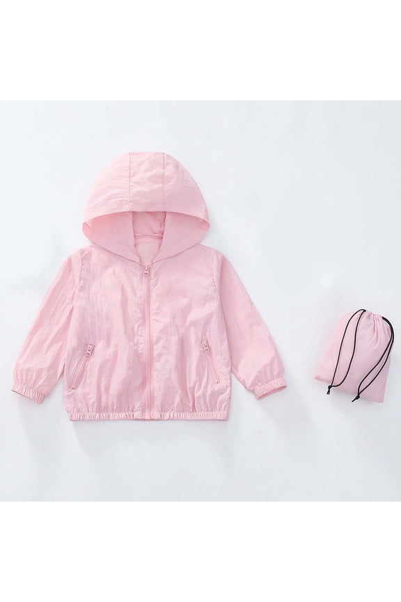 Boys Packable Windbreaker Lightweight Sun Protection Jacket with Storage Bag Zip Up Hooded Outerwear for Kids Outdoor Hiking Running Active Spring Coat