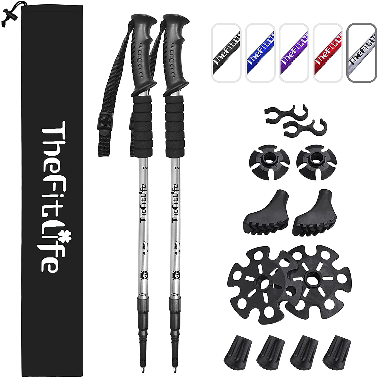 TheFitLife Hiking Walking Trekking Poles 2 Pack With Antishock And Quick Lock 