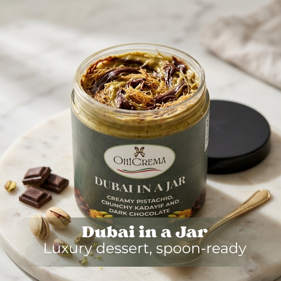 Oh! Crema Dubai in a Jar – Handcrafted - Creamy Pistachio with Kadayıf & Dark Chocolate