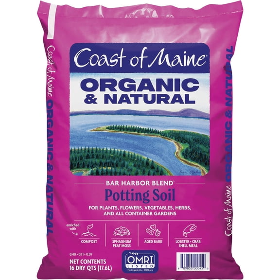 Coast of Maine OMRI Listed Bar Harbor Blend Organic Compost Potting Soil Blend for Container Gardens and Flower Plant Pots, 16 Quart Bag 2 Pack