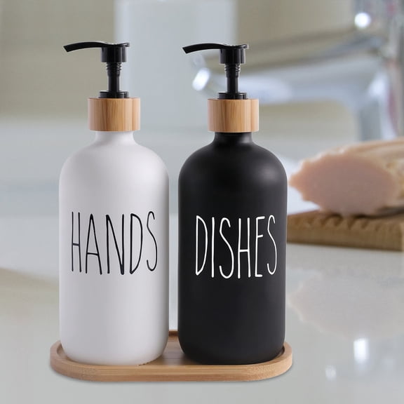 Soap Dispenser Set, Contains Hand and Dish Soap Dispenser, Suitable for Kitchen Decor (Black & White)